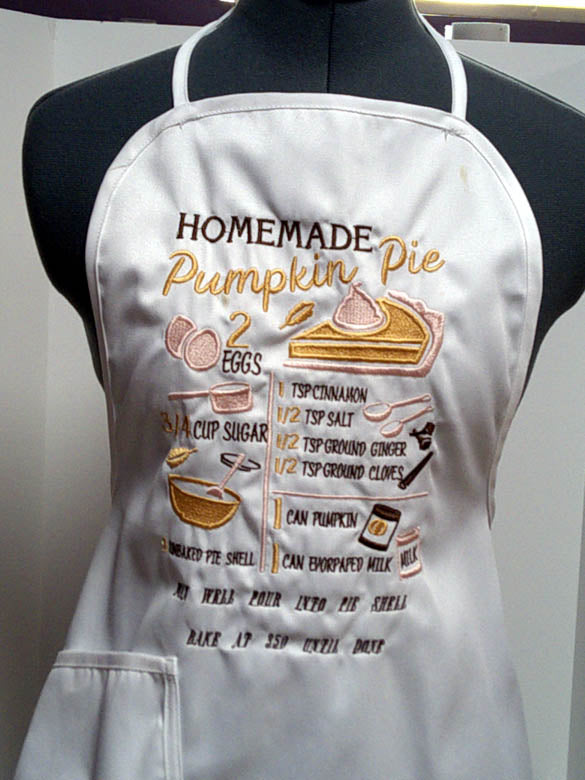 White Adult pumpkin pie recipe apron FREE SHIPPING