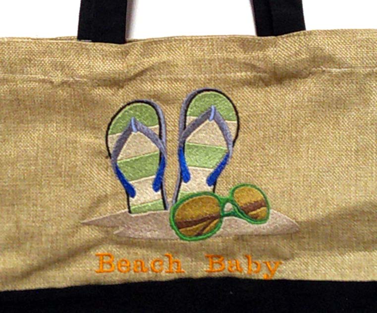 Canvas tote with beach flip flops motif