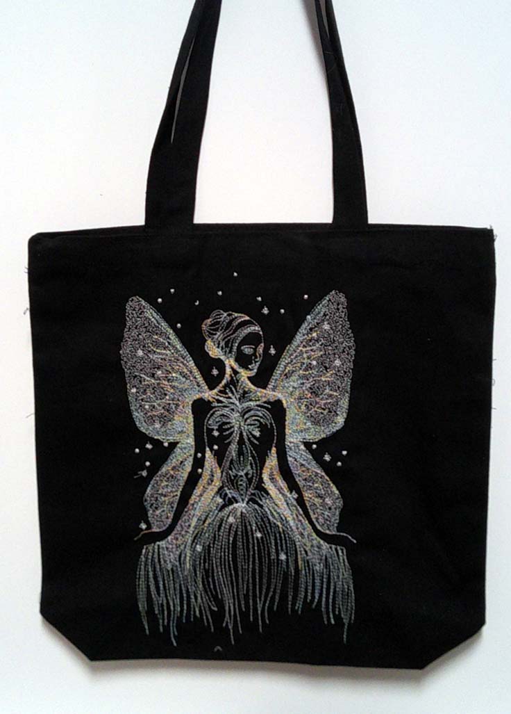 Black canvas fairy tote bag