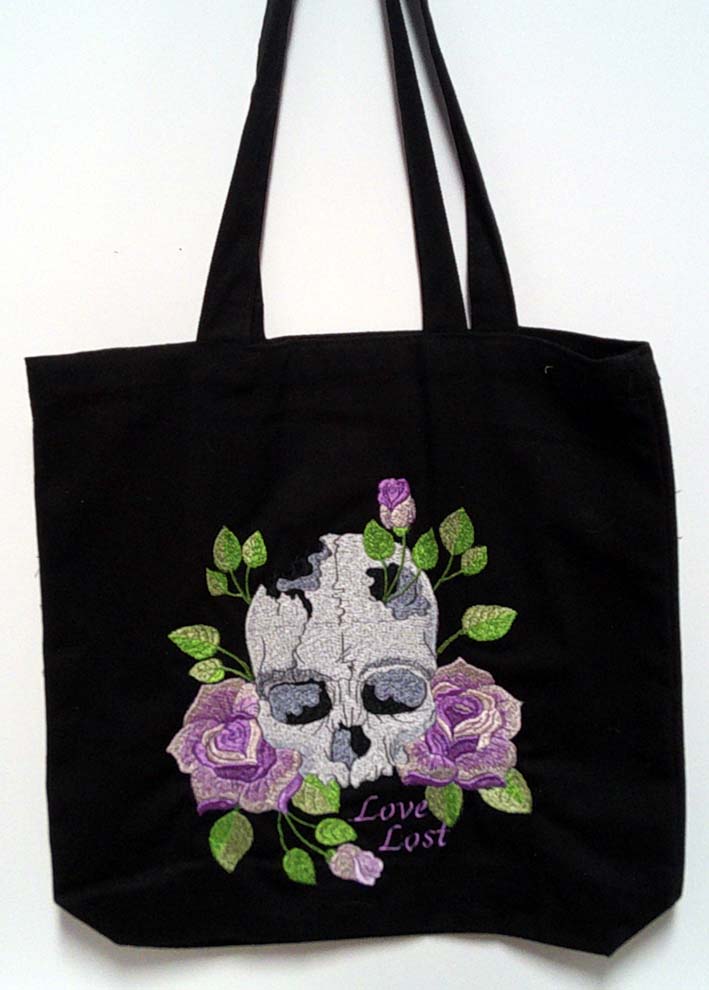 Black lost love skull canvas tote bag