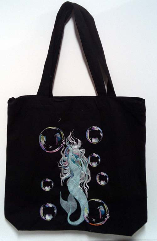 Black beautiful mermaid canvas tote bag