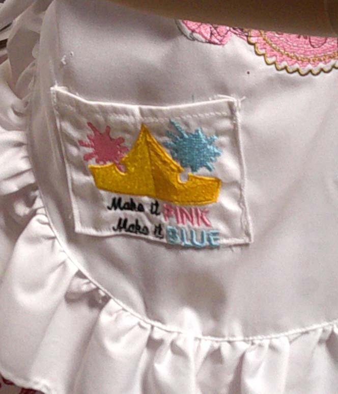 White child's apron with beautiful pink dancing princess