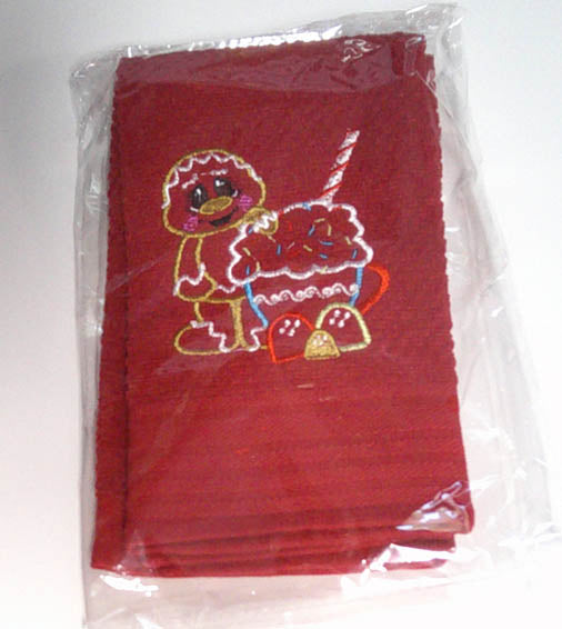 Red Kitchen machine embroidered towel with gingerbread man and sundae FREE SHIPPING