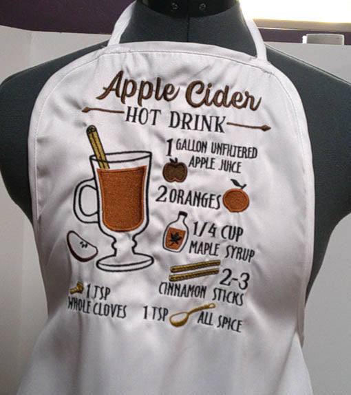 White adult apron with Apple cider recipe embroidered on the front FREE SHIPPING