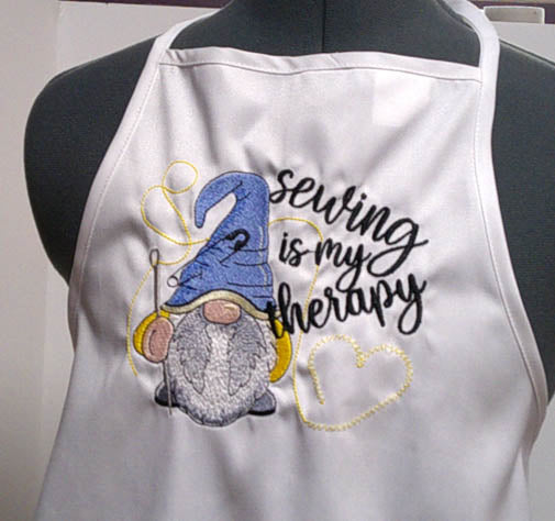 White adult sewing apron with embroidered Gnome sewing FREE SHIPPING