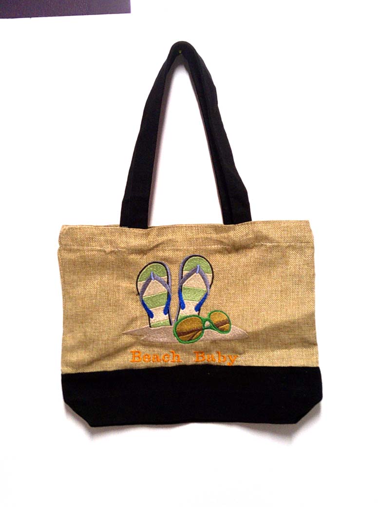 Canvas tote with beach flip flops motif