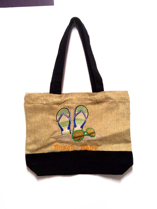 Canvas tote with beach flip flops motif