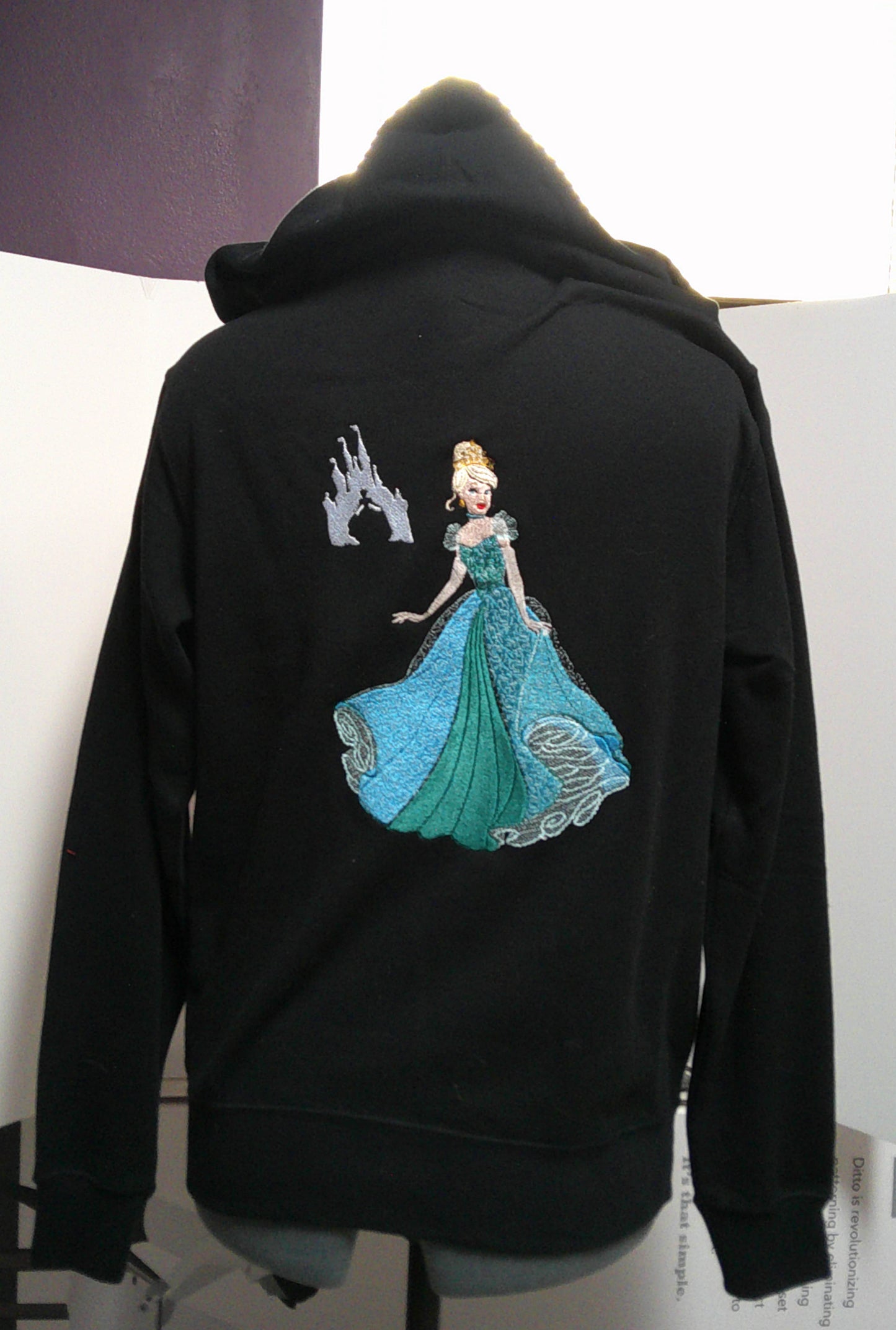 Black Hooded one of a kind sweatshirt with zipper front and embroidered princess size XS   FREE SHIPPING