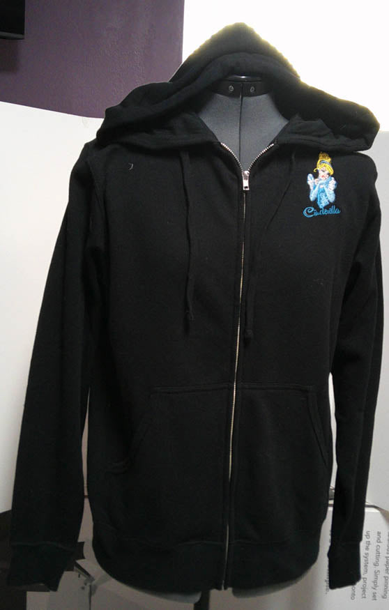 Black Hooded one of a kind sweatshirt with zipper front and embroidered princess size XS   FREE SHIPPING