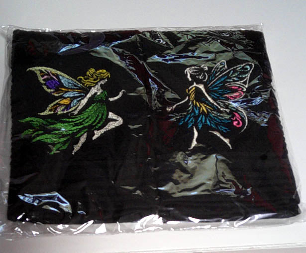 Black machine embroidered Fairies on a kitchen towel set  FREE SHIPPING