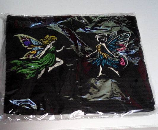 Black machine embroidered Fairies on a kitchen towel set  FREE SHIPPING