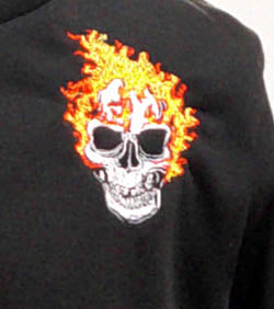 Black hooded one of a kind sweatshirt with machine embroidery skulls  Size L