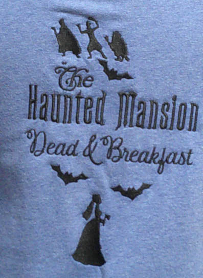 Blue hooded one of a kind sweatshirt with machine embroidered haunted house design. FREE SHIPPING Size S/M