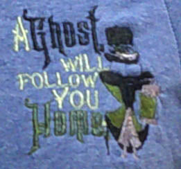 Blue hooded one of a kind sweatshirt with machine embroidered haunted house design. FREE SHIPPING Size S/M
