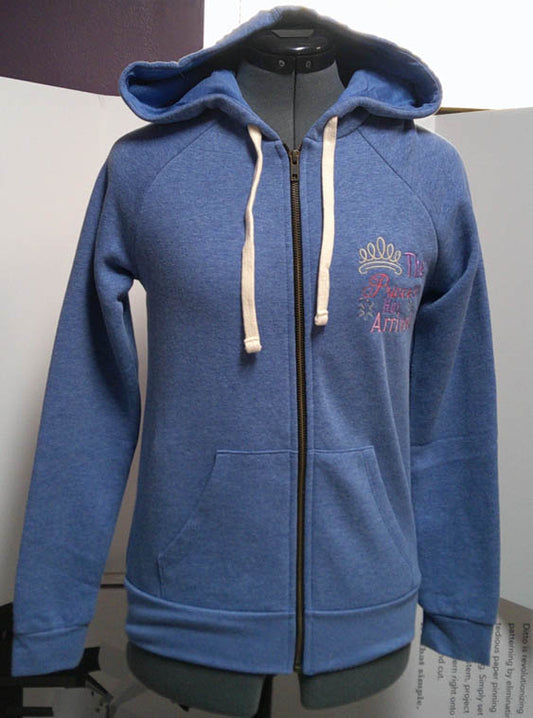 Blue hooded one of a kind sweatshirt with embroidered Princess design.  FREE SHIPPING  Size S