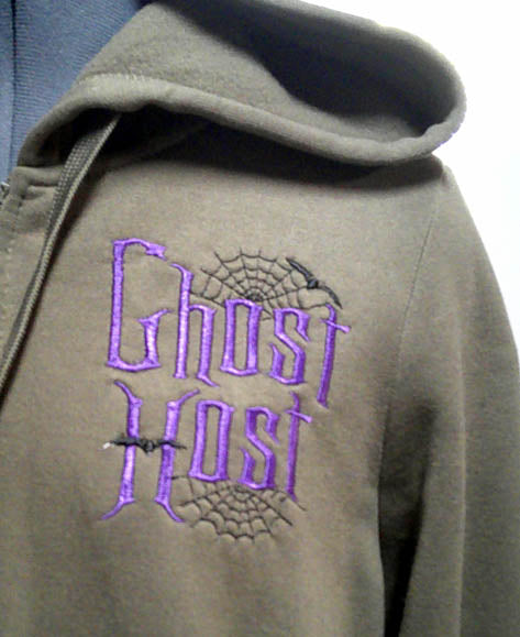 Brown one of a kind hooded sweatshirt with machine embroidered Ghost Host on front Size XL  FREE SHIPPING