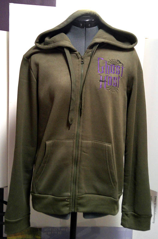 Brown one of a kind hooded sweatshirt with machine embroidered Ghost Host on front Size XL  FREE SHIPPING