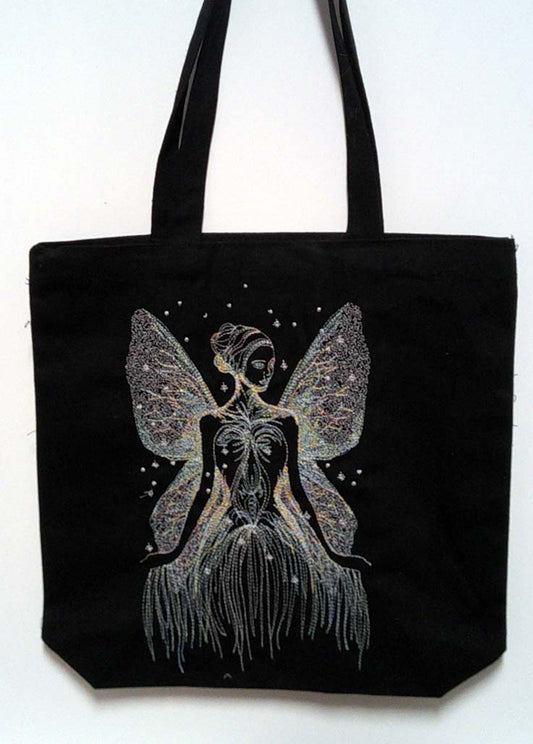 Black canvas fairy tote bag