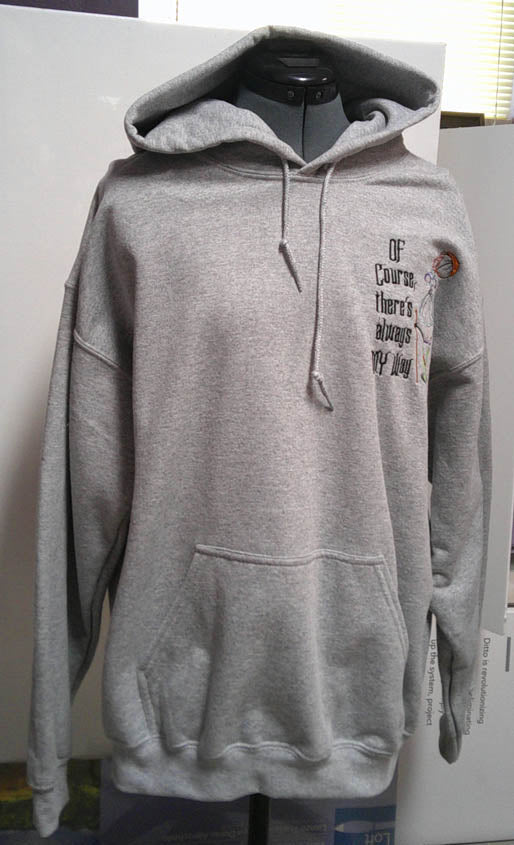 Grey hooded one of a kind sweatshirt machine embroidery haunted house on front and back size L FREE SHIPPING