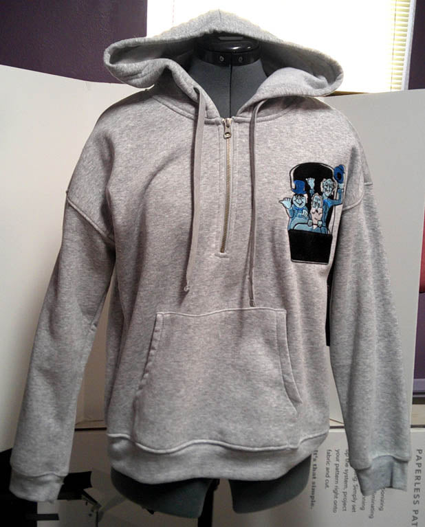 Grey hooded one of a kind sweatshirt with ghosts embroidered on front.  Size M FREE SHIPPING