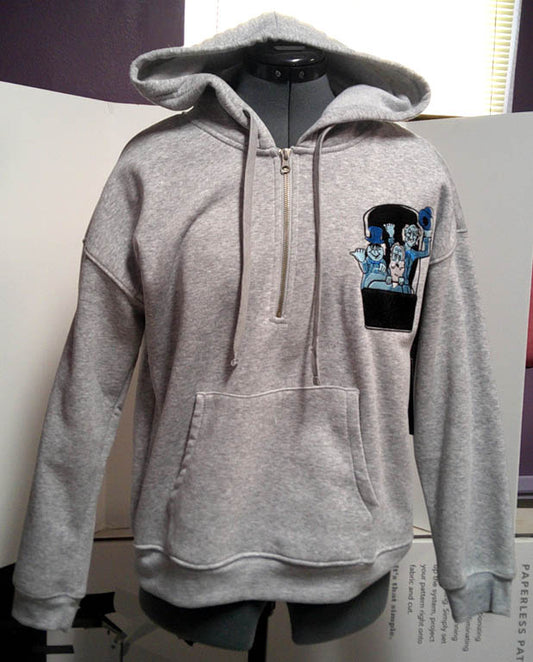 Grey hooded one of a kind sweatshirt with ghosts embroidered on front.  Size M FREE SHIPPING