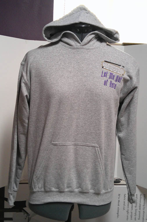 Grey hooded one of a kind sweatshirt with haunted house embroidery on front and back.  Size L FREE SHIPPING L