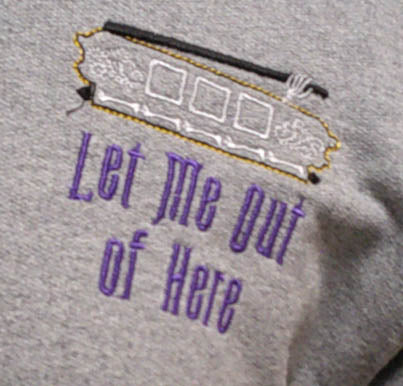 Grey hooded one of a kind sweatshirt with haunted house embroidery on front and back.  Size L FREE SHIPPING L