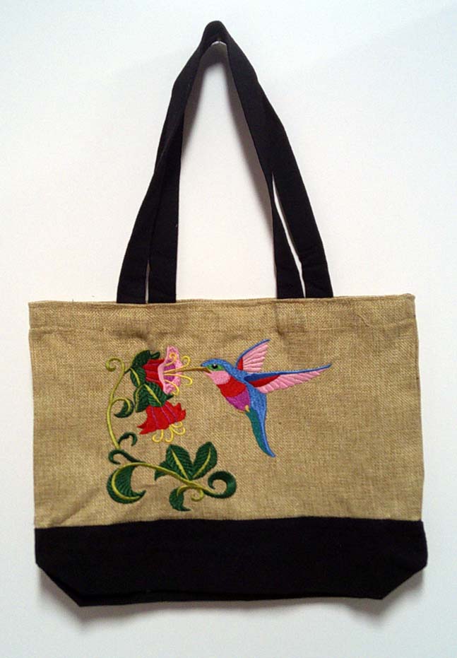 Canvas tote for the beach or shopping hummingbird and flower