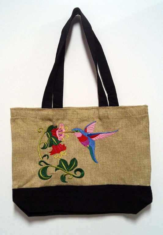 Canvas tote for the beach or shopping hummingbird and flower