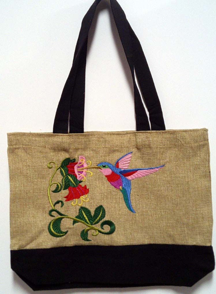 Canvas tote for the beach or shopping hummingbird and flower