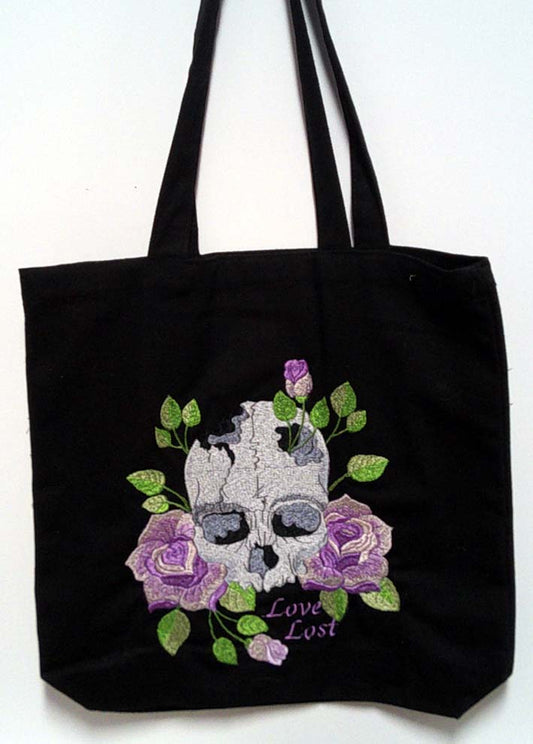 Black lost love skull canvas tote bag