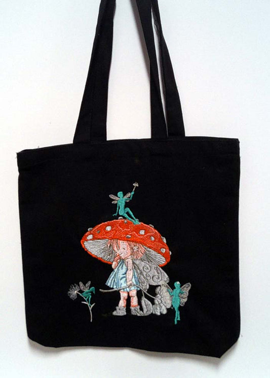 Black mushroom baby canvas tote bag