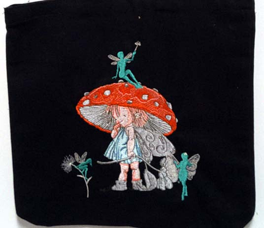 Black mushroom baby canvas tote bag