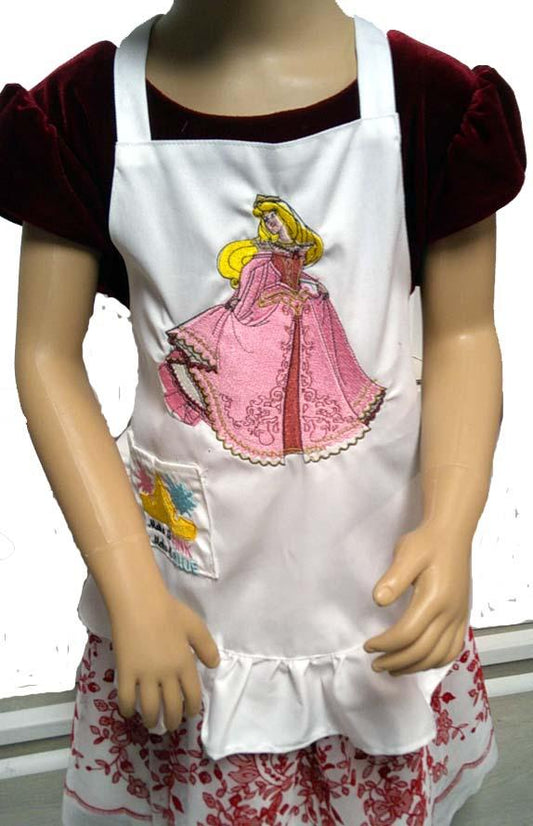 White child's apron with beautiful pink dancing princess