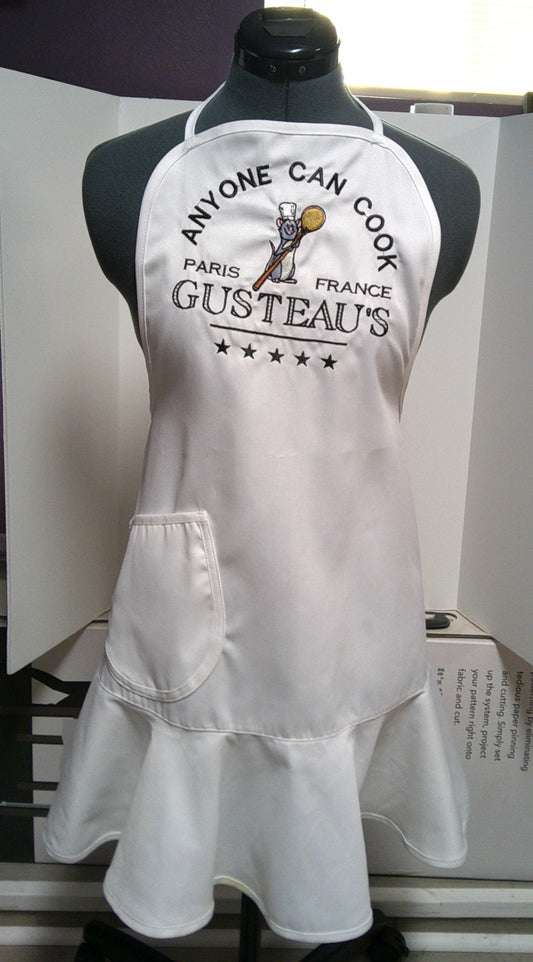 White adult apron with cute mouse embroidered on the front  FREE SHIPPING