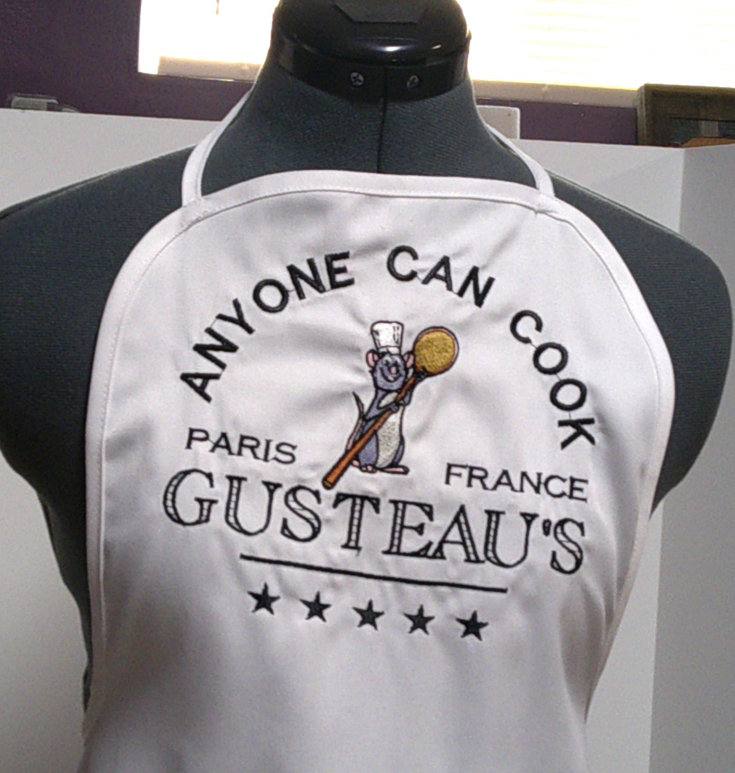 White adult apron with cute mouse embroidered on the front  FREE SHIPPING