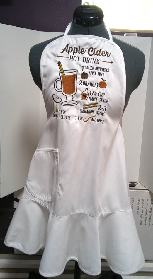 White adult apron with Apple cider recipe embroidered on the front  FREE SHIPPING