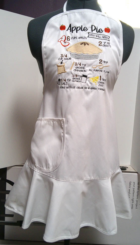 White adult sized apron with Apple Pie recipe embroidered on the front FREE SHIPPNG