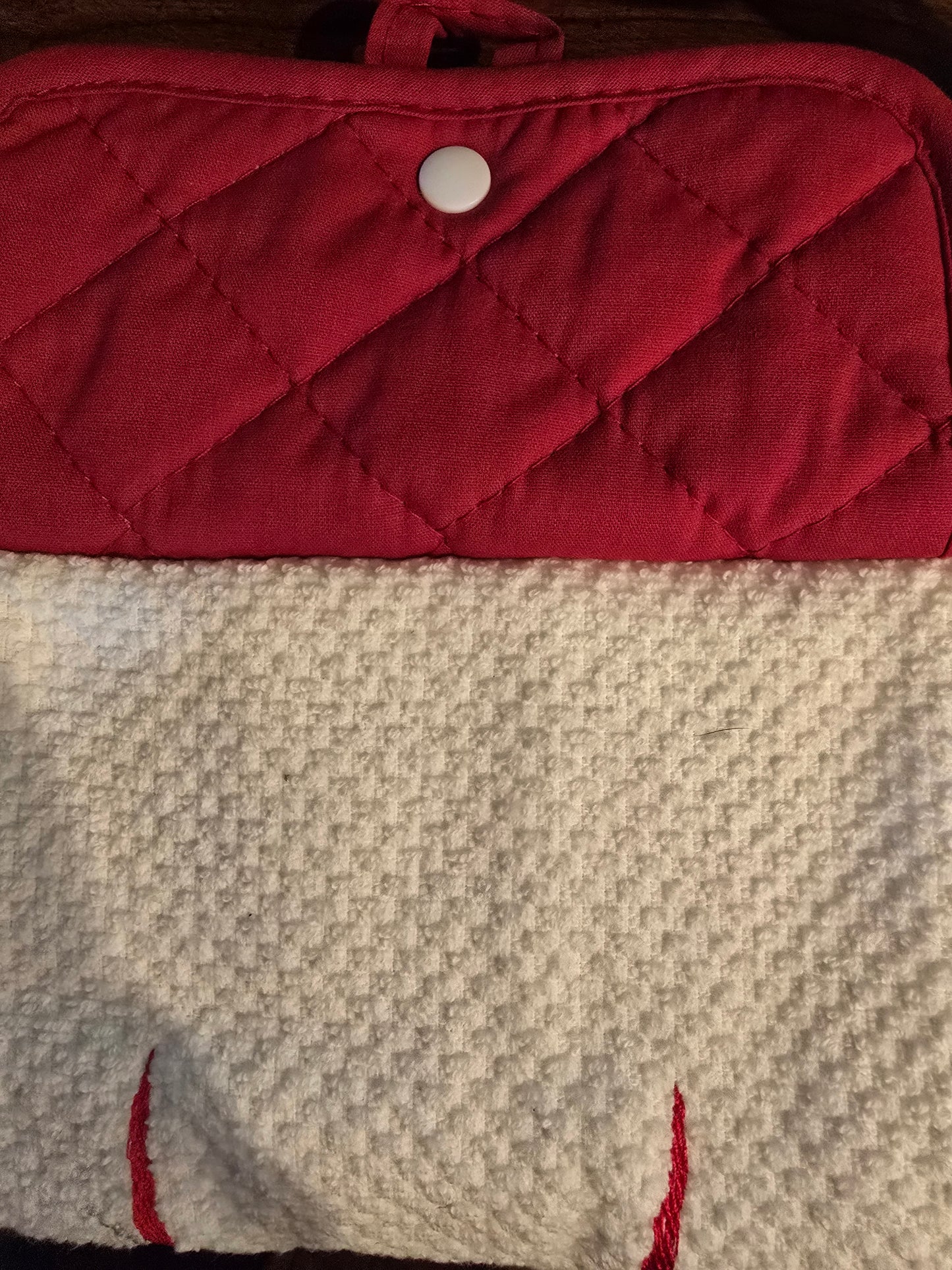 Scary clown potholder towel set.